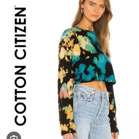 COTTON CITIZEN Tokyo Crop Long Sleeve top Blue Tie Dye XS NEW - Picture 1 of 6